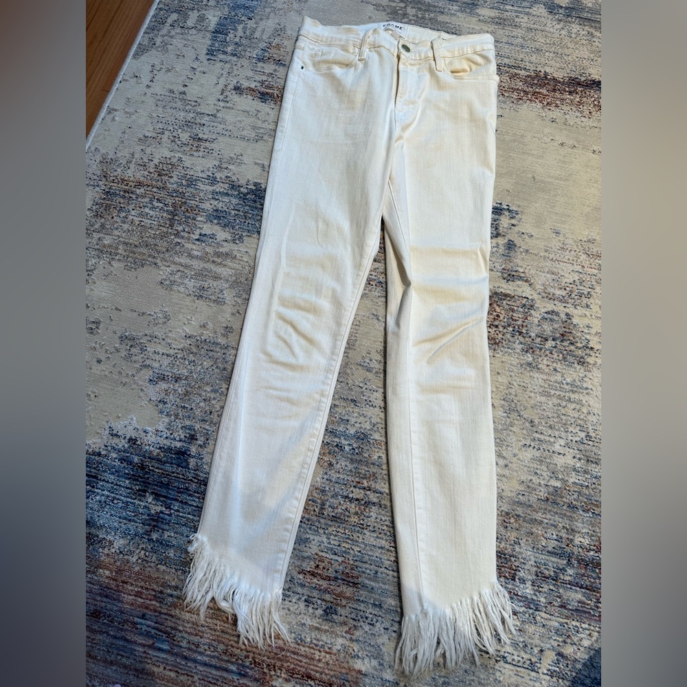 Frame white denim jean Pants with fringe size 27